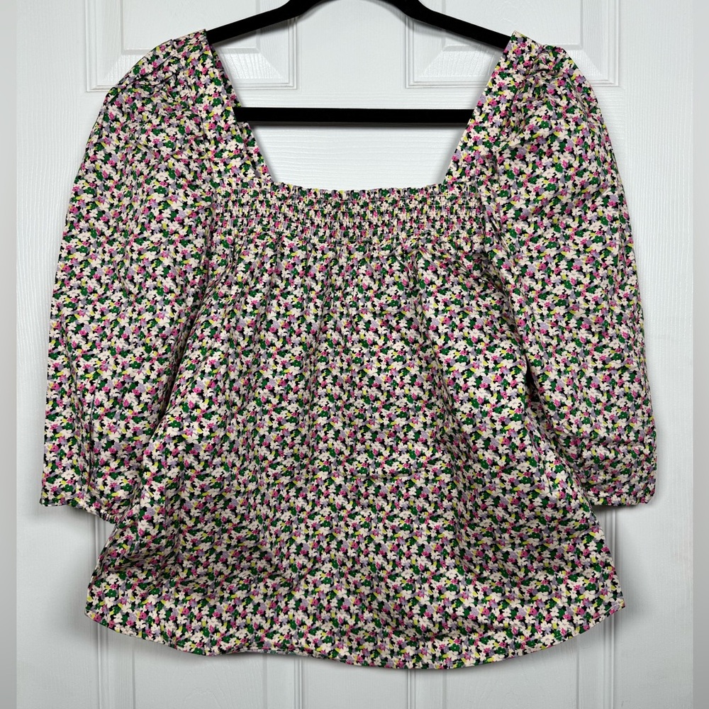 NWT H&M Ditsy Floral Smocked Square Neck Puff Sleeve Top Small